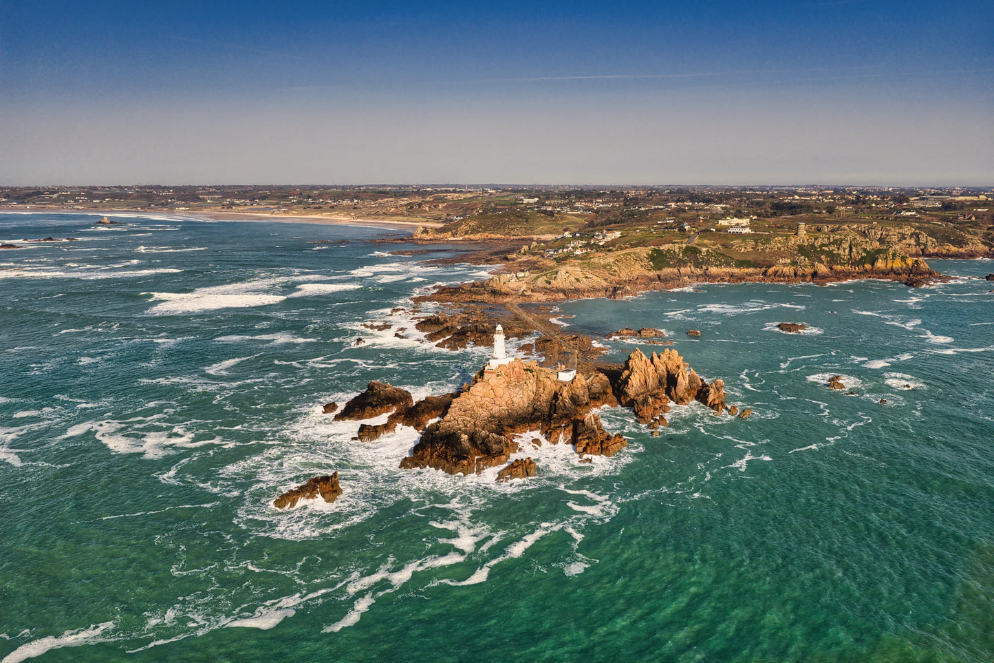 Corbiere Lighthouse St Ouens Bay Wide Drone Jersey