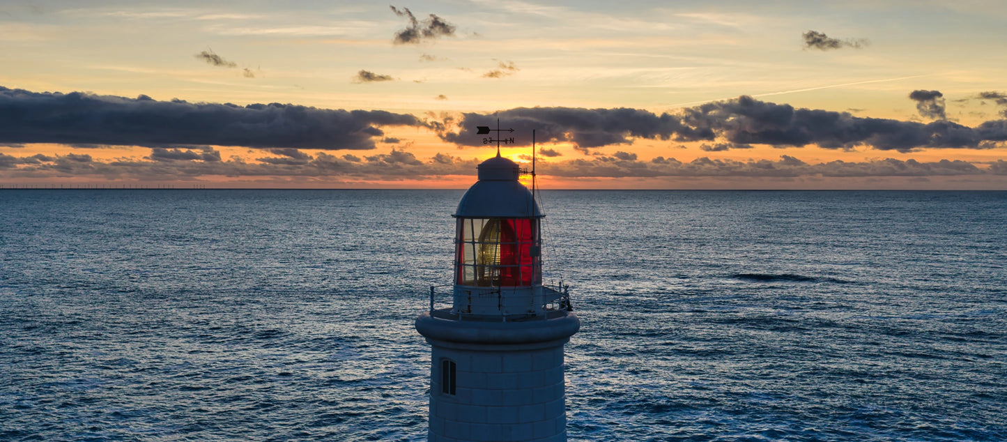 Corbière Lighthouse Close-Up Sunset | Jersey Coastal View