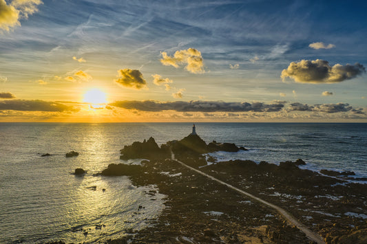 Corbiere Lighthouse Jersey Sunset Seascape Drone
