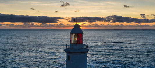 Corbière Lighthouse Close-Up Sunset | Jersey Coastal View