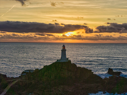 Corbière Lighthouse Golden Sunset | Jersey Coastal View