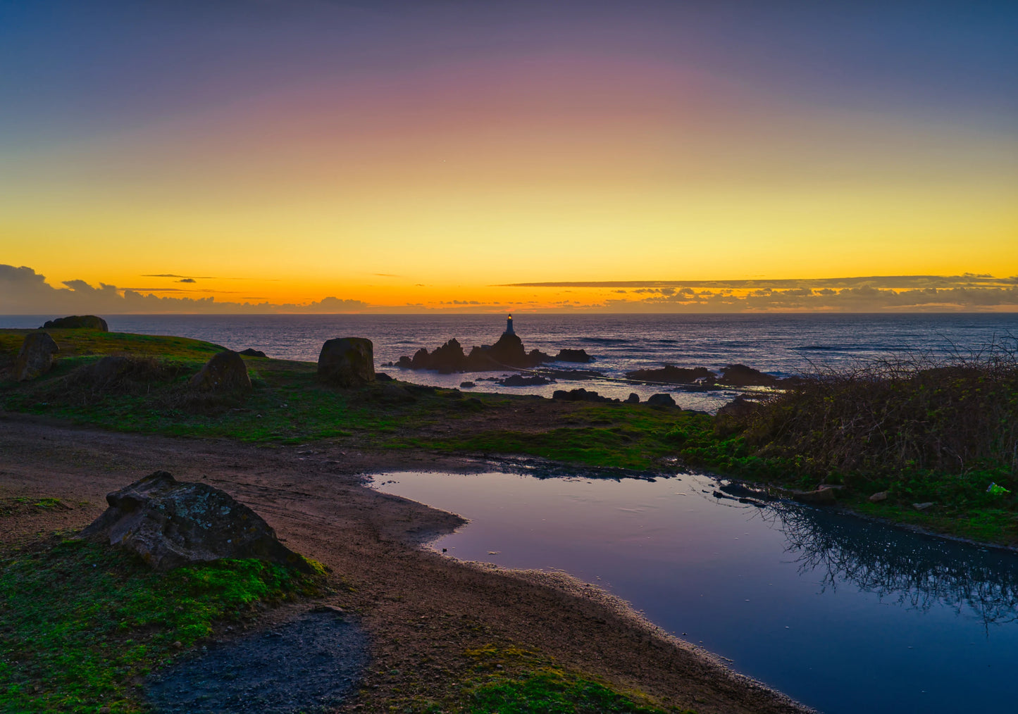 Corbiere Lighthouse Sunset Jersey Landscape Reflection Coast