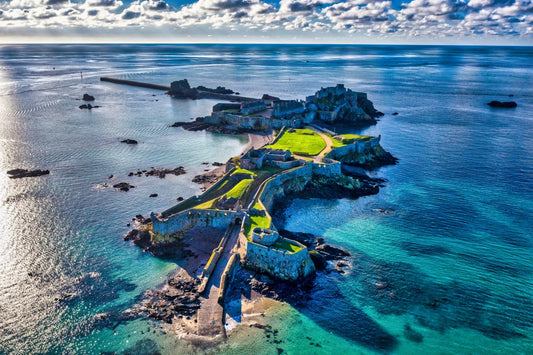 Elizabeth Castle Turquoise Waters | Jersey Aerial Seascape