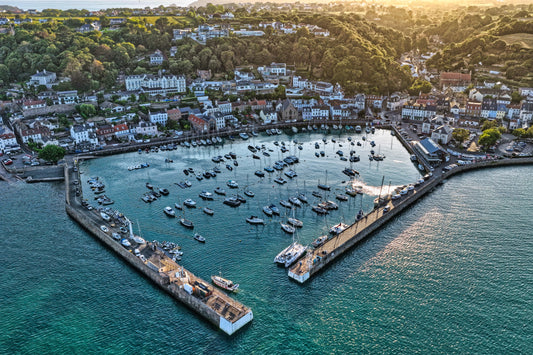 St Aubin Harbour Jersey | Golden Hour Aerial Coastal Village