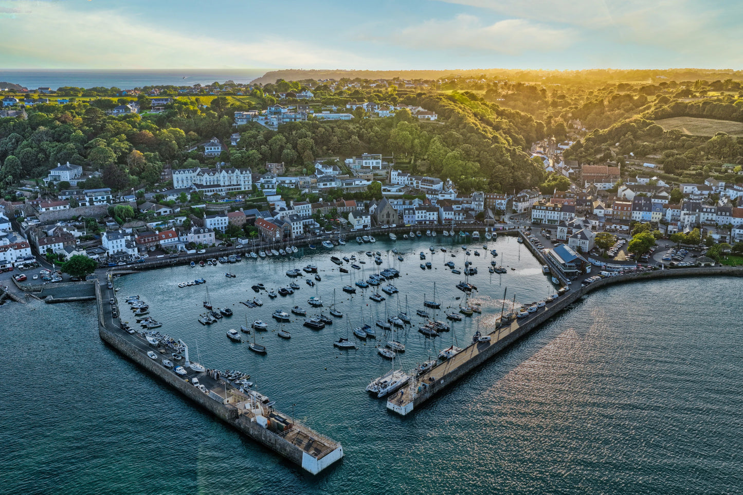 St Aubin Bay Jersey Harbour Aerial Golden Hour