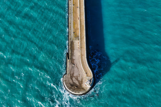 St Catherines Breakwater Curve | Turquoise Waters Jersey Aerial