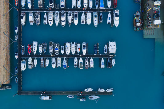 St Helier Marina Aerial | Symmetrical Boats & Deep Blue Water Jersey