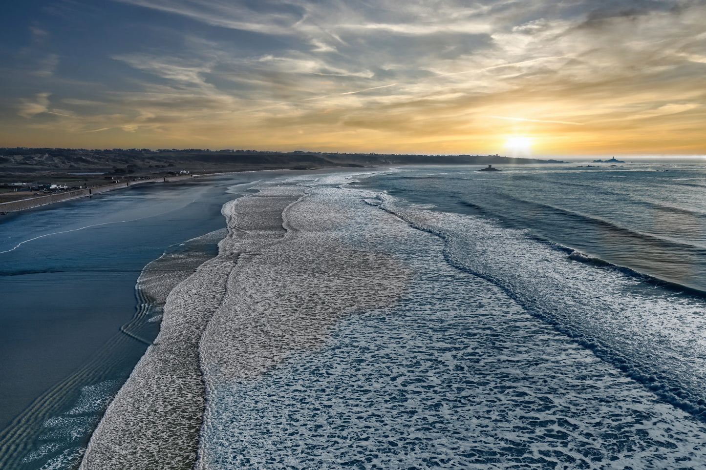 St Ouen’s Bay Sunset Coastline | Jersey Aerial Seascape